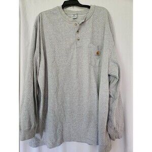 Carhartt T Shirt Mens Adult LARGE Gray Henley Long Sleeve Crew Neck‎ Pocket